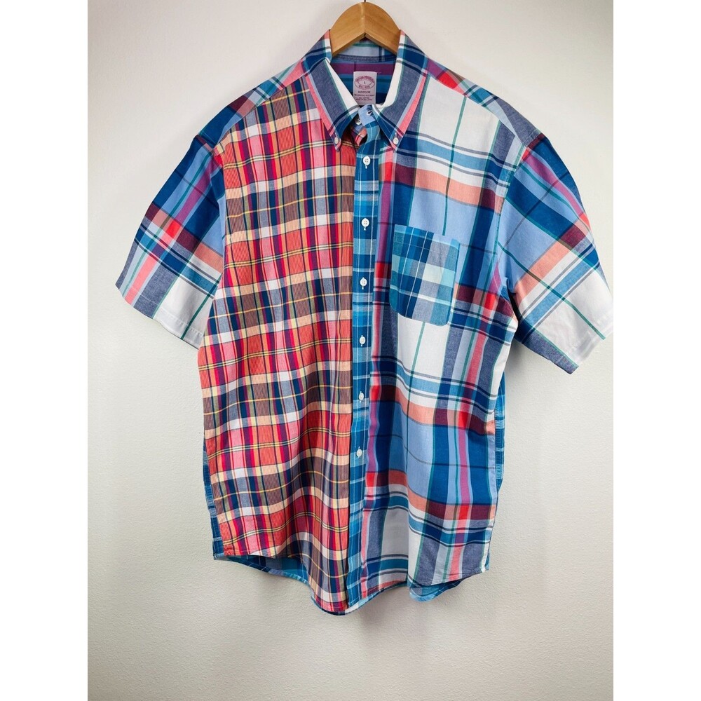 Brooks Brothers Mens Large Plaid Brooks Brothers Short Sleeve Button Down Shirt
